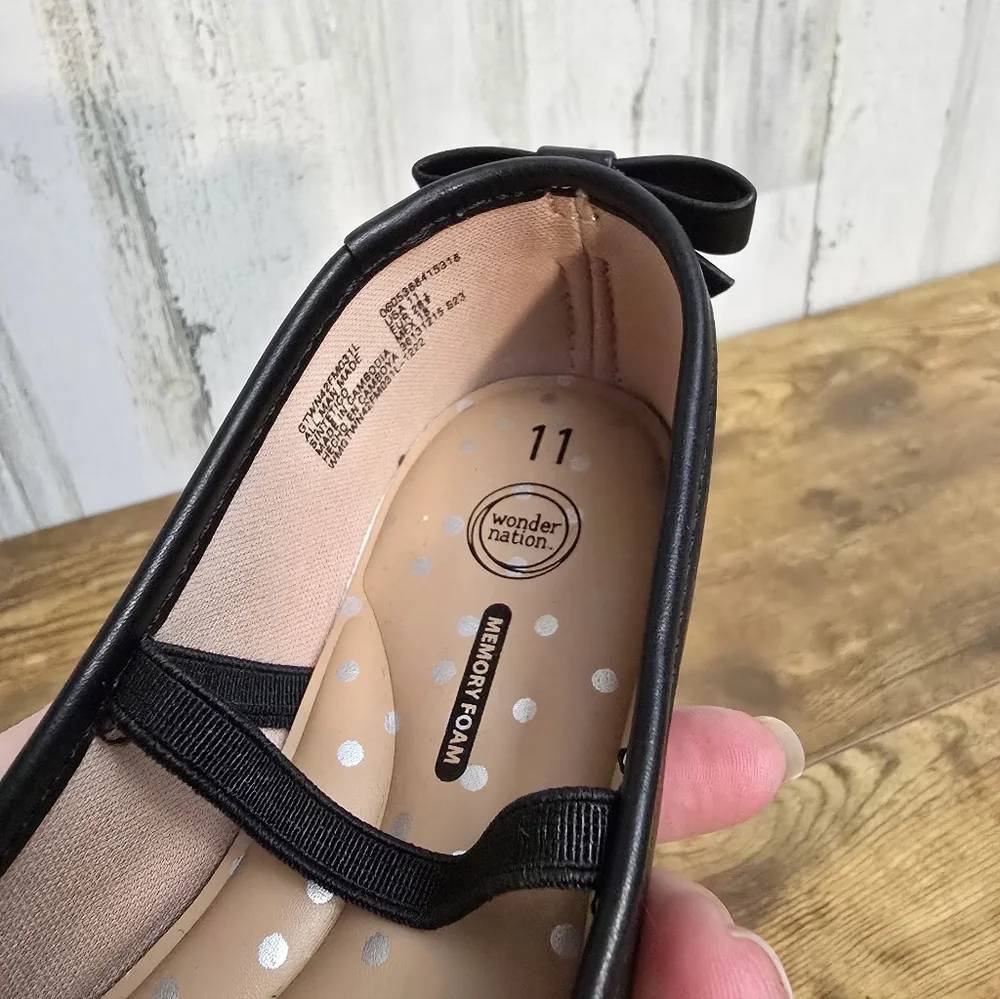 Wonder Nation Memory Foam Toddler Girls Black  Flats Size 11